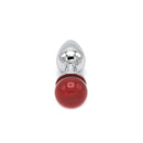 Aluminium Buttplug Met Glinsterende Ronde Siersteen - Rood