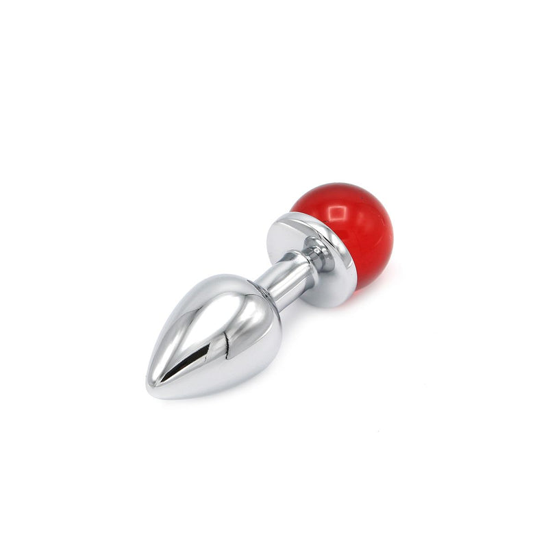 Aluminium Buttplug Met Glinsterende Ronde Siersteen - Rood