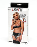 Amorable by Rimba - Erotische Lingerieset - Open Cup BH Met String Jarretelgordel En Kousen - Zwart Wit - Verkrijgbaar in de Maten S/M en L/XL