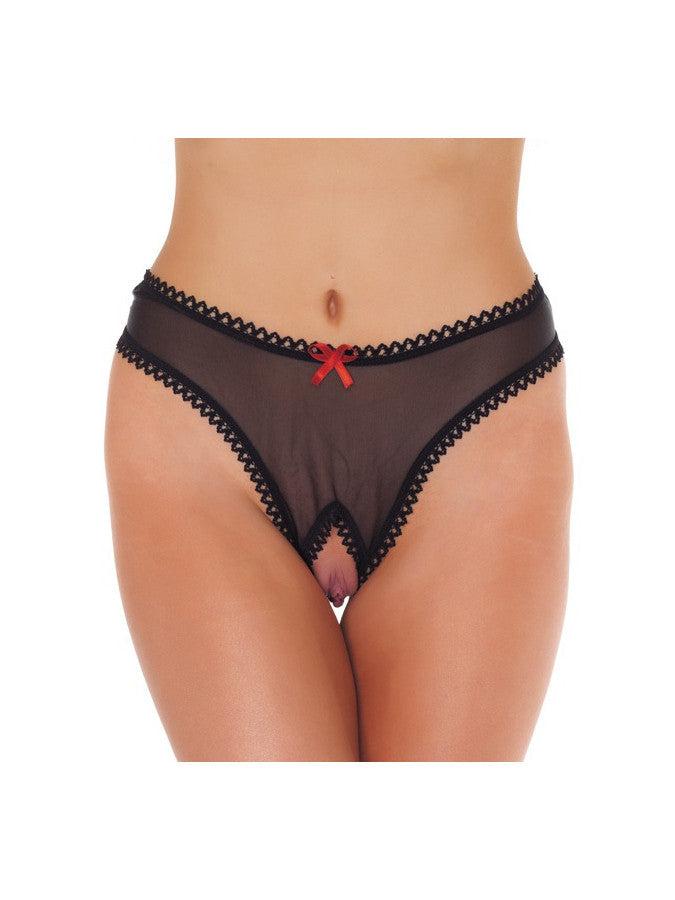 Amorable by Rimba - G String - Transparante G String Met Open Kruis - Zwart - One Size-Erotiekvoordeel.nl