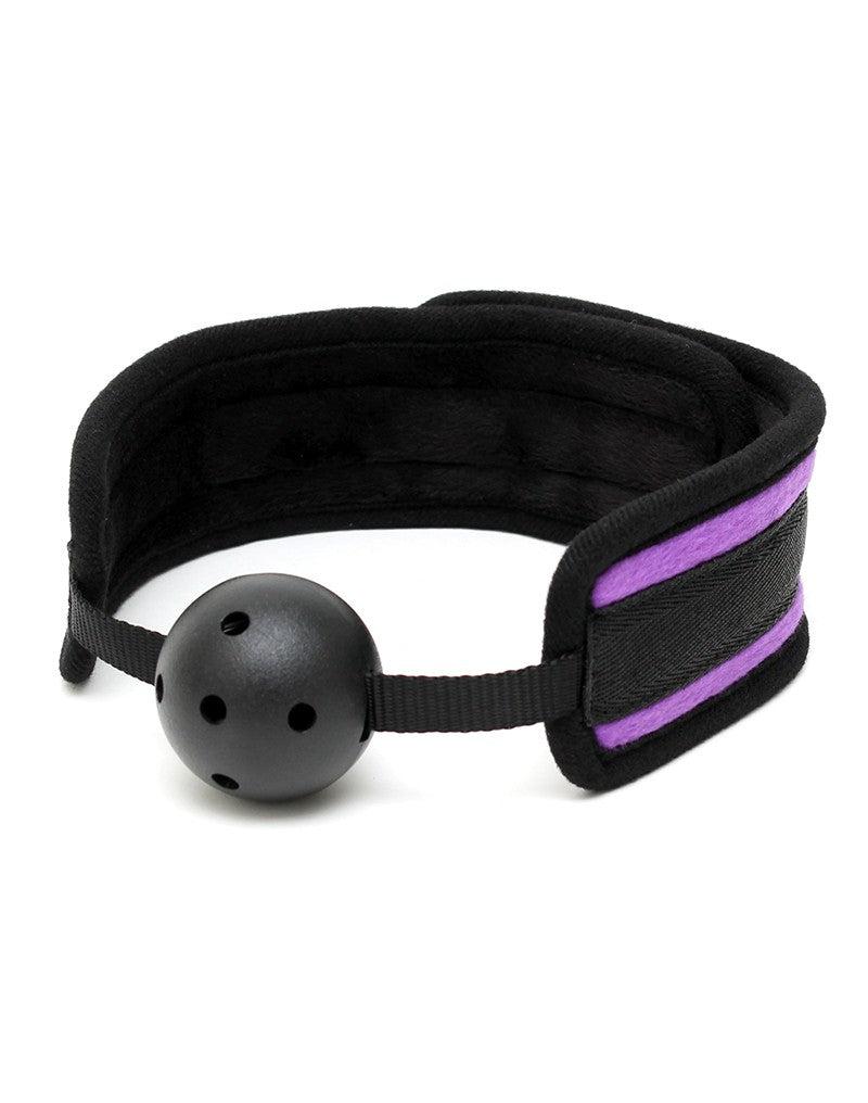 Comfortabele ball gag - Zwart/Paars - Verstelbaar