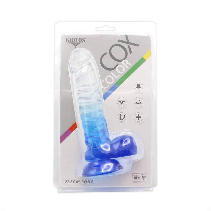 Kiotos Cox Color - Gekleurde Dildo 04 - 22,5 x 4 cm - Transparant/Blauw-Erotiekvoordeel.nl