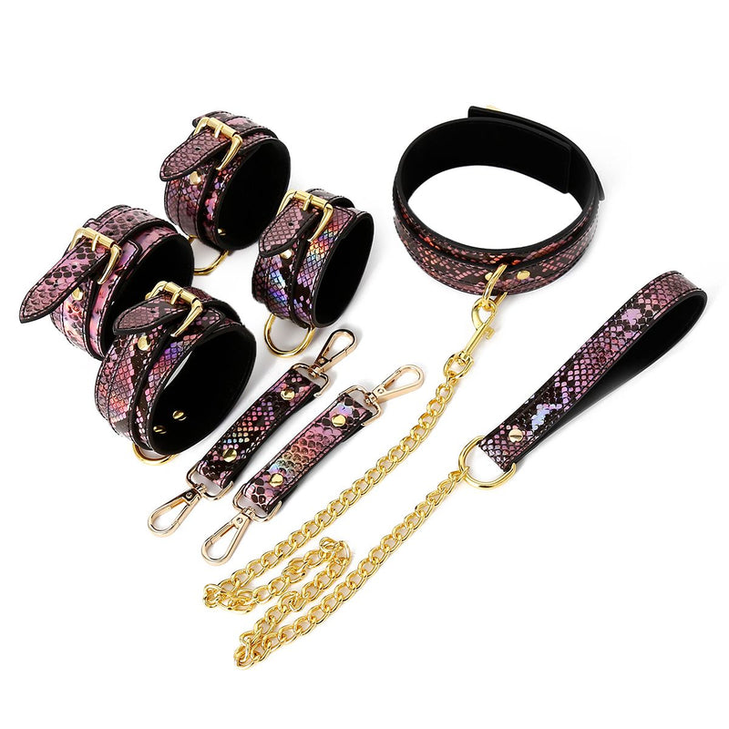 Kiotos Leather - BDSM Set 3-delig Met Reptielenprint - Goud/Roze-Erotiekvoordeel.nl