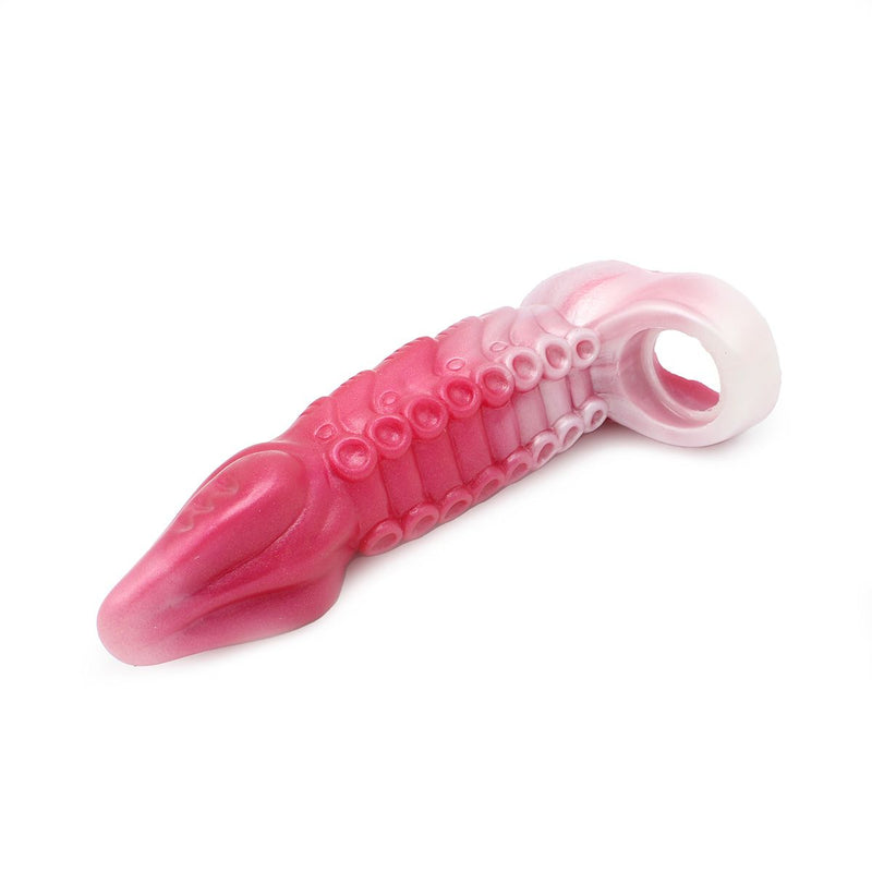 Kiotos Monstar 10 - Penis Sleeve - Penisverlenging - Met Ball Stretcher Opening - Inbreng Lengte 180 mm - Siliconen - Roze Wit-Erotiekvoordeel.nl