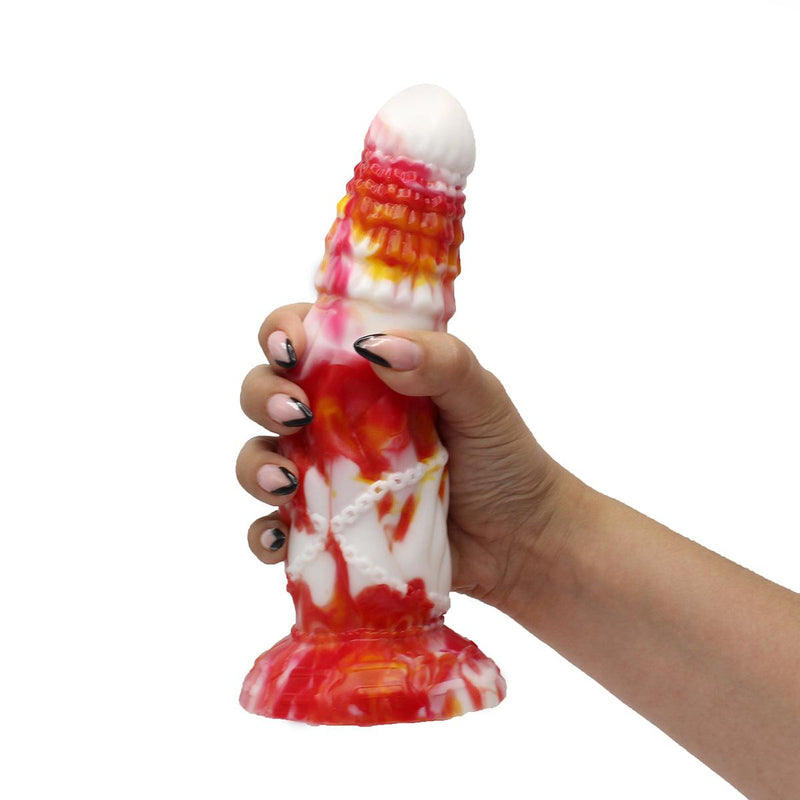 Kiotos Monstar - Dildo Beast 4 - 21 x 6.5 cm - Tie Dye Oranje/Wit/Rood