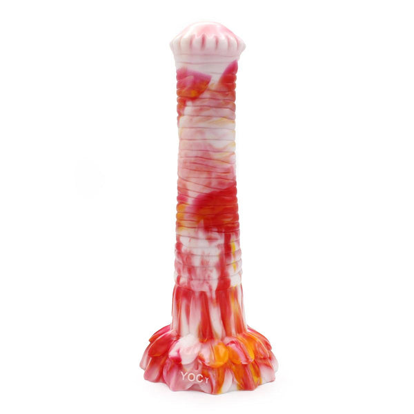 Kiotos Monstar - Dildo Beast Paardenlul - 27 x 5.5 cm - Tie Dye Oranje/Wit/Rood