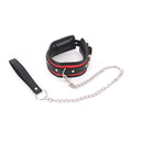 Leren Zwart rode collar Met Metalen leiband-Erotiekvoordeel.nl