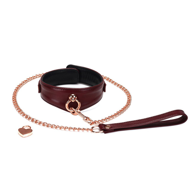 Liebe Seele - Wine Red Curved Collar Met leiband En hartvormig slot - Luxe ontwerp collar-Erotiekvoordeel.nl