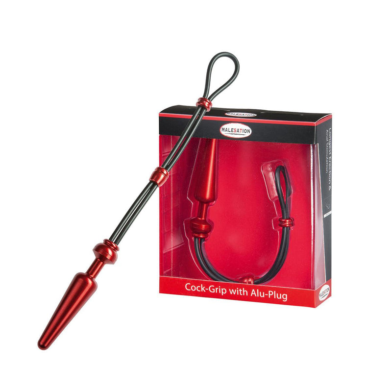 Malesation Cock-Grip Aluminium Anaal plug Met Cockring - Rood - Medium-Erotiekvoordeel.nl