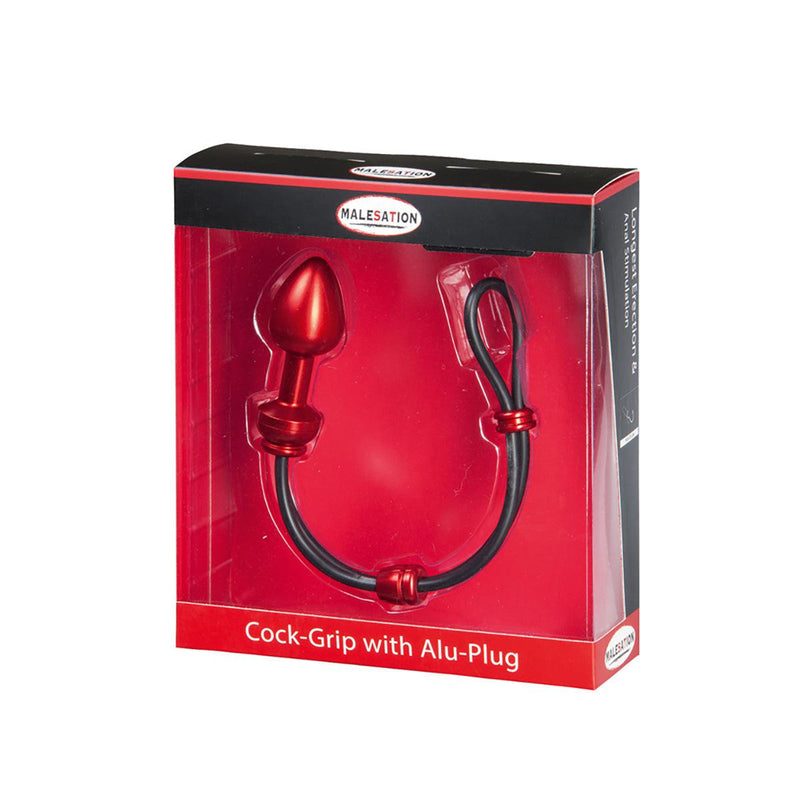 Malesation Cock-Grip Aluminium Anaal plug Met Cockring - Rood - Small-Erotiekvoordeel.nl