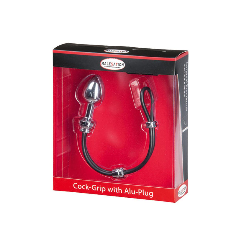 Malesation Cock-Grip Aluminium Anaal plug Met Cockring - Zilver - Small-Erotiekvoordeel.nl