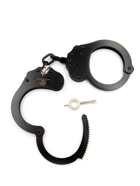 Mister B Cuff Double Lock Stalen Politiehandboeien Met Ketting - Zwart-Erotiekvoordeel.nl