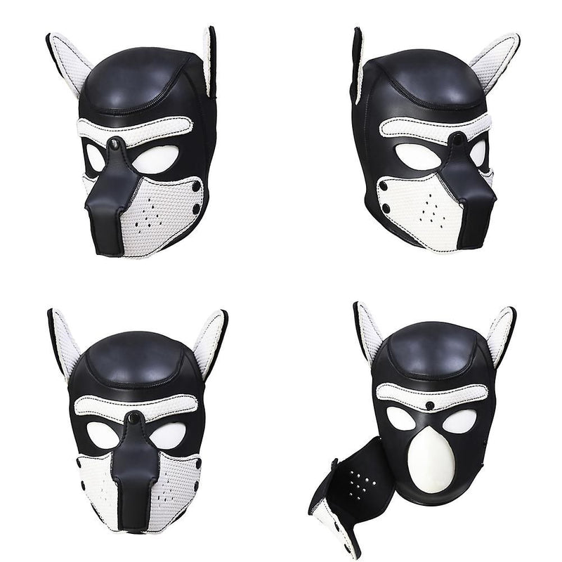 Neoprene Puppy Dog - HondenMasker - BDSM Hood - Maat L - Zwart/Wit-Erotiekvoordeel.nl