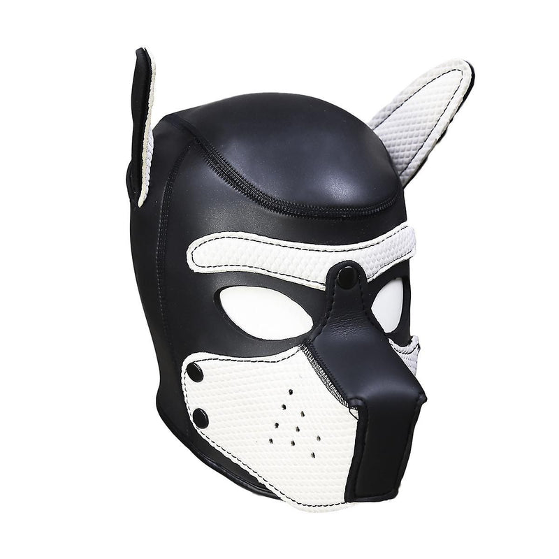 Neoprene Puppy Dog - HondenMasker - BDSM Hood - Maat L - Zwart/Wit-Erotiekvoordeel.nl