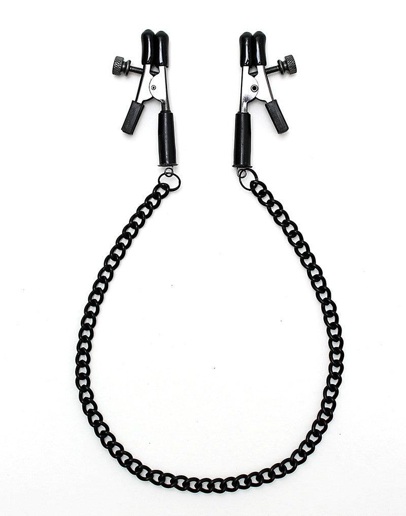 Rimba Bondage Play - Knijp Tepelklemmen Met aandraaischroef En Ketting - Zwart-Erotiekvoordeel.nl