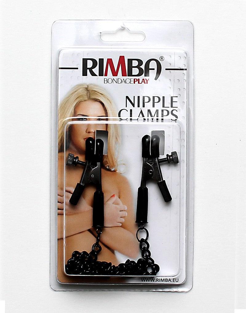 Rimba Bondage Play - Knijp Tepelklemmen Met aandraaischroef En Ketting - Zwart-Erotiekvoordeel.nl