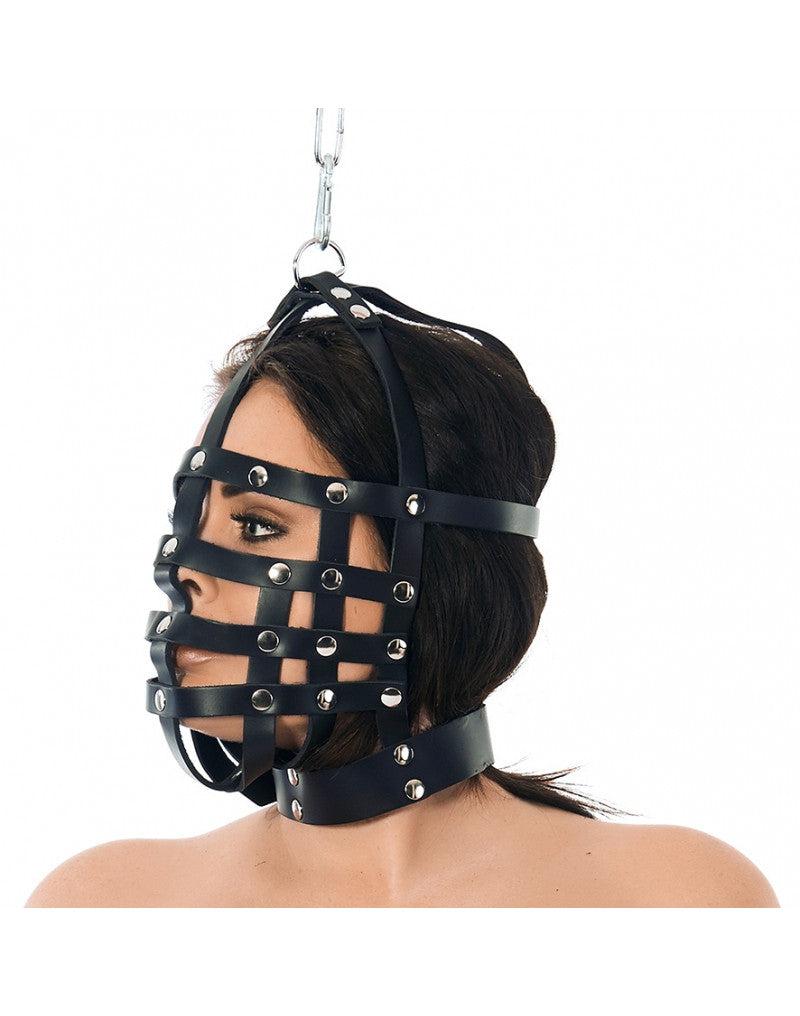 Rimba - Leren Muilkorf - Hoofdmasker Met Ring Boven - Hoofdbondage-Erotiekvoordeel.nl