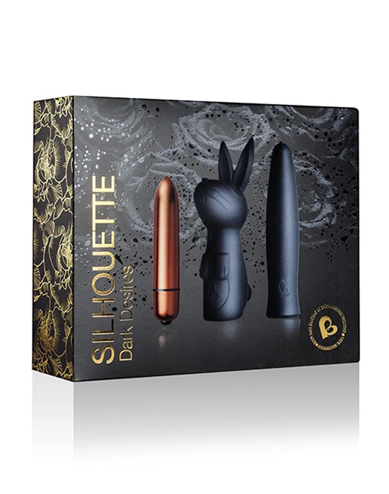 Rocks-off - Truly Dark Desires Set - Mini Vibrator Met Opzetstukken - Zwart/Goud-Erotiekvoordeel.nl