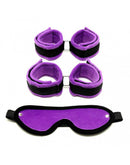 Soft Bondage Set Handboeien Voetboeien Blinddoek - Zwart/Paars