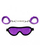Soft Bondage Set blinddoek En handboeien SLAVE - Zwart/Paars