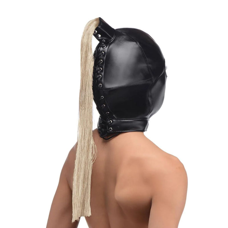 Strict - Bondage Hood met Blonde Paardenstaart-Erotiekvoordeel.nl