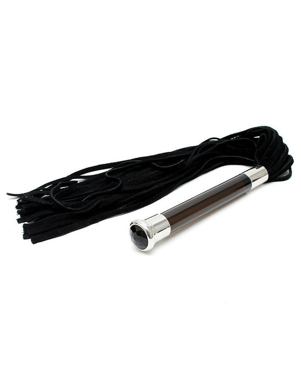 Suede Flogger Met Glazen Handvat En Kristal - Zwart