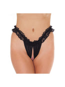 Tanga Slipje Met Open Kruis En ruches - Zwart