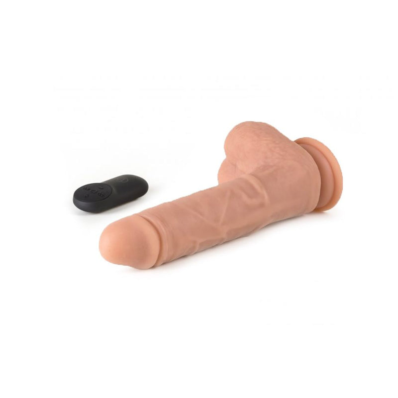 Virgite - Roterende Vibrerende Dildo Met Scrotum - 19 cm - Met Afstandsbediening - Lichte Huidskleur-Erotiekvoordeel.nl