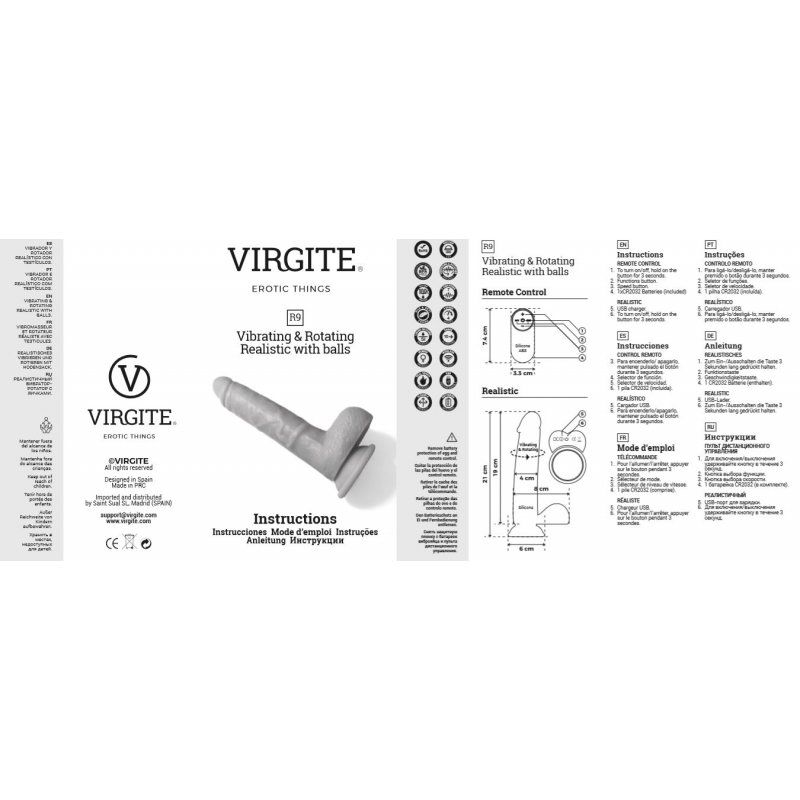 Virgite - Roterende Vibrerende Dildo Met Scrotum - 19 cm - Met Afstandsbediening - Lichte Huidskleur-Erotiekvoordeel.nl