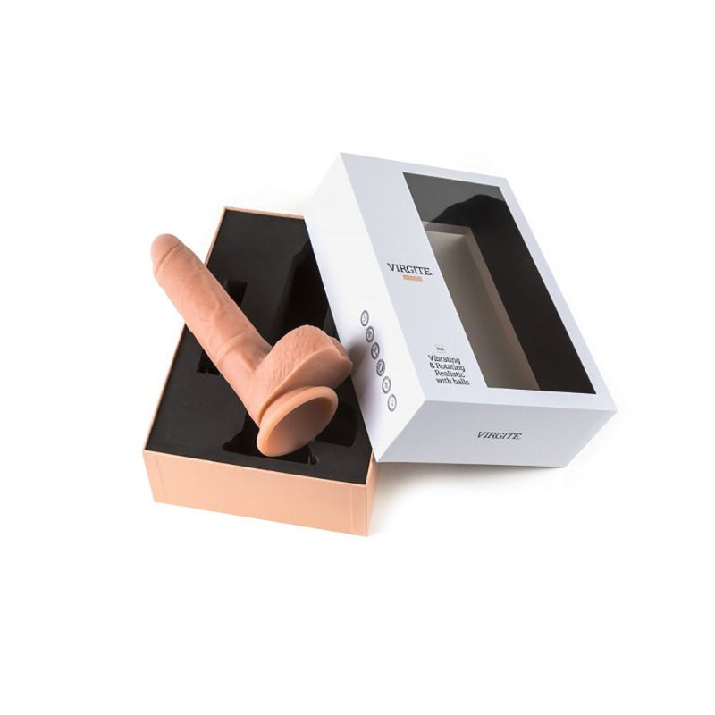 Virgite - Roterende Vibrerende Dildo met Scrotum - 21 cm - Met Afstandsbediening - Lichte Huidskleur-Erotiekvoordeel.nl