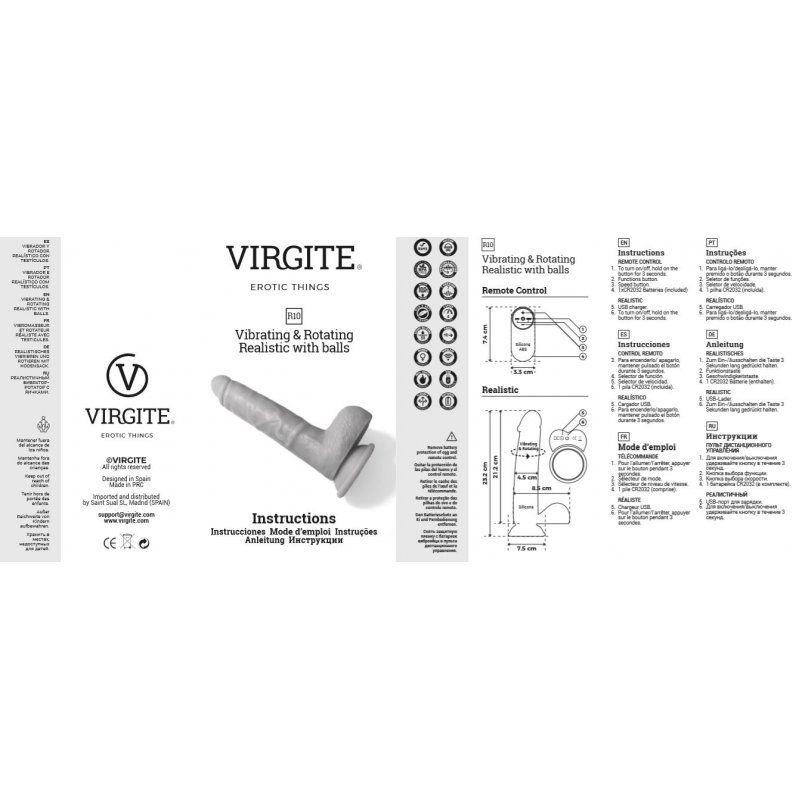 Virgite - Roterende Vibrerende Dildo met Scrotum - 21 cm - Met Afstandsbediening - Lichte Huidskleur-Erotiekvoordeel.nl