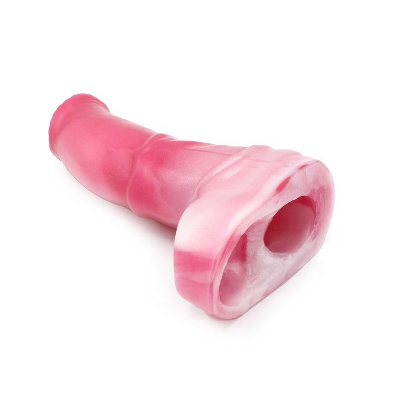 Kiotos Monstar 11 - Penis Sleeve - Penisverlenging - Met Ball Stretcher Opening - Inbreng Lengte 170 mm - Siliconen - Roze Wit-Erotiekvoordeel.nl